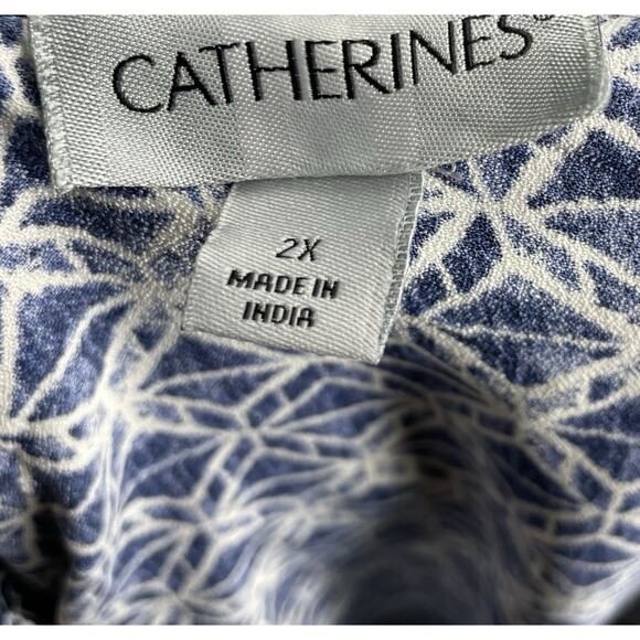 Catherines Womens Georgette Open Shoulder Top Plus Size 2X Ruffle Ombre Blue - Picture 4 of 6